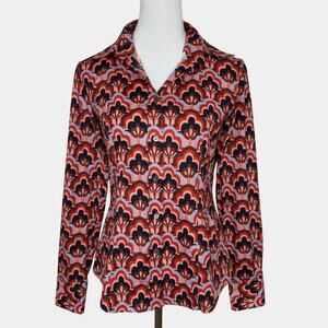 Caliban Button Front Shirt 44 US 8 Retro Print Long Sleeve Business Casual Artsy